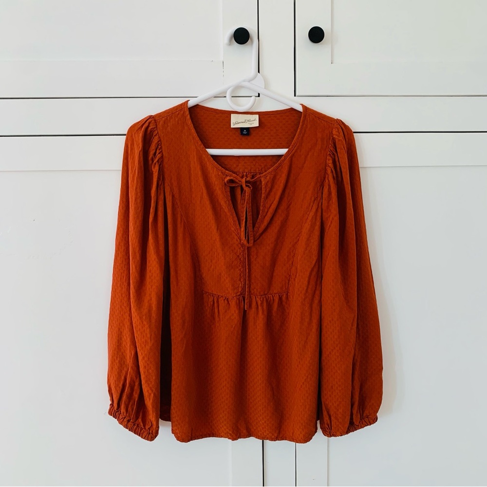 Universal Thread Burnt Orange Textured Puff Sleeve Blouse Size Medium